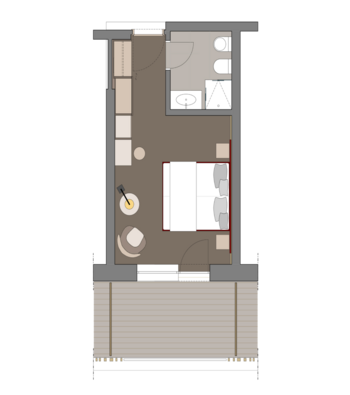 Der Boden ist aus edlem Eichenholz, während die Möbel aus heimischer Fichte gearbeitet wurden.  Der Boden ist aus edlem Eichenholz, während die Möbel aus heimischer Fichte gearbeitet wurden.